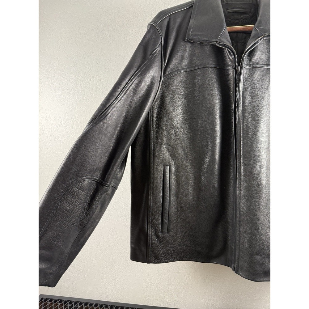 Vintage Calvin Klein Men's Leather Jacket XL Black Full Zip Wool Lined Coat - Picture 2 of 12